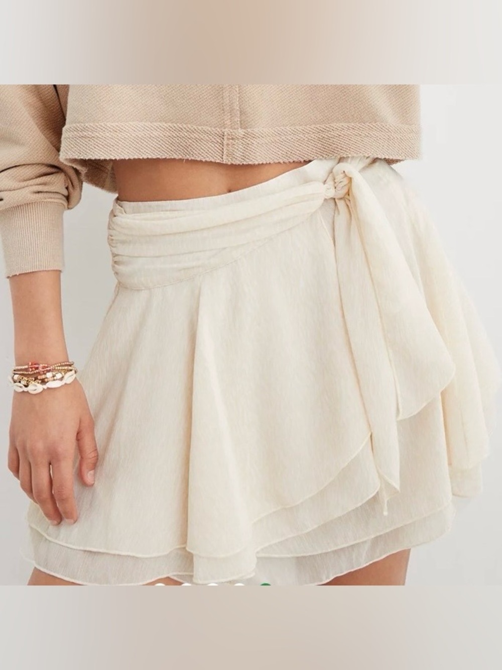 Aerie Chiffon Wrap Mini Skirt NWT XL Vintage Vanilla Ruffle Boho Cottagecore